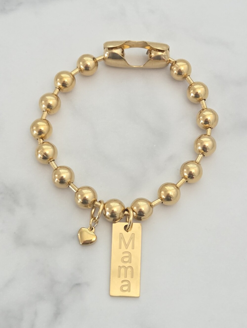 Gold Tone Ball Chain Mama Charm Bracelet Heart Charm Everyday Jewelry - Picture 3 of 11